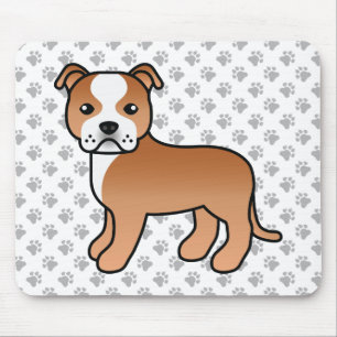 Red And White Staffie Cute Cartoon Dog & Paws Mouse Mat