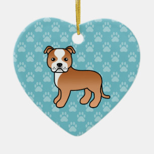 Red And White Staffordshire Bull Terrier Dog Ceramic Tree Decoration