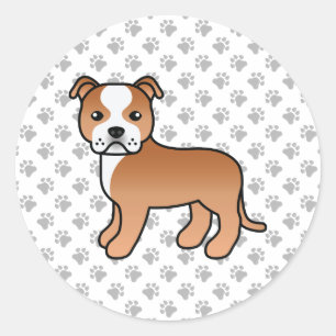 Red And White Staffordshire Bull Terrier Dog Classic Round Sticker