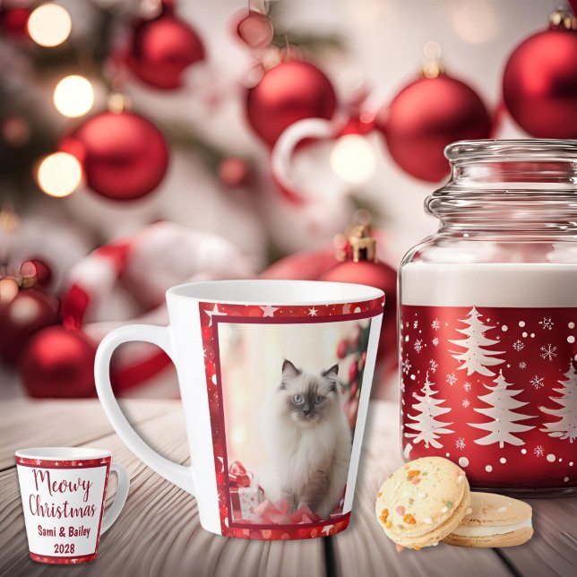 Red and White Star Holiday Latte Mug (Red and White Stars Holiday Photo Latte Mug)