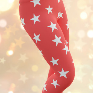 Red and White Star Pattern Summer Leggings