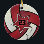Red and White Star Volleyball Ceramic Tree Decoration<br><div class="desc">Dark Red Volleyball Sport Player Christmas Ornament ready for you to personalise. ⭐This Product is 100% Customisable. *****Click on CUSTOMIZE BUTTON to add, delete, move, resize, changed around, rotate, etc... any of the graphics or text or use the fill in boxes. ⭐99% of my designs in my store are done...</div>