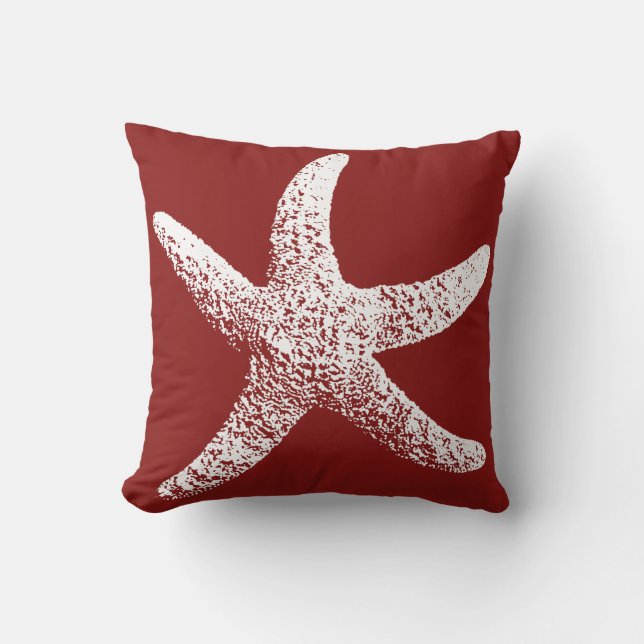 Red and White Starfish Pillow (Front)