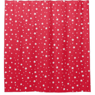 Red and White Stars Celestial Sky Shower Curtain