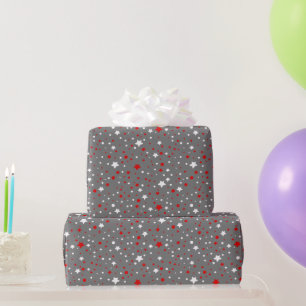 Red and White Stars On Grey Wrapping Paper