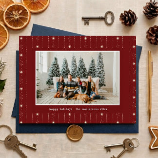 Red And White Stars Wallpaper Photo Silver Foil Holiday Card
