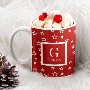 Red and White Stars with Monogram and Name Coffee Mug