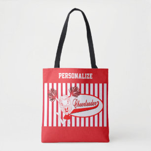 Red and White Stripe Cheerleader Girl Tote Bag