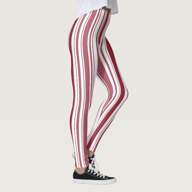 Red and White Stripe Christmas Leggings (Right)