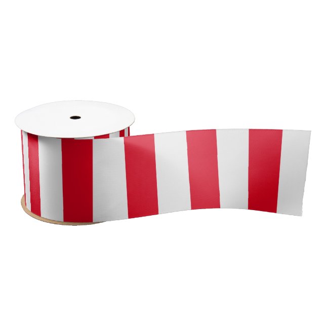 Red and White Stripe Holiday Christmas Satin Ribbon (Spool)