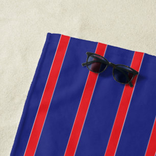 Red and white stripe on navy blue beach towel