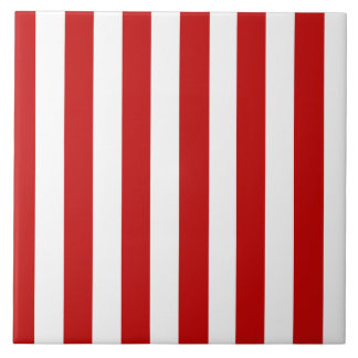 Red and White Stripe Pattern Ceramic Tile