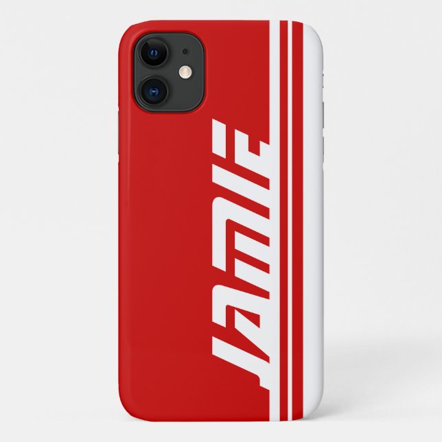 Red and white stripe sports custom name Case-Mate iPhone case (Back)