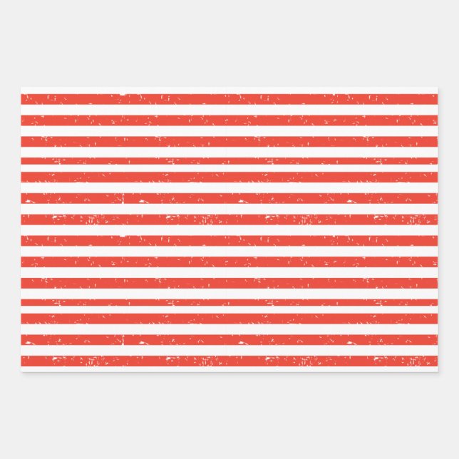 Red and White Stripe Wrapping Paper Sheets (Front)