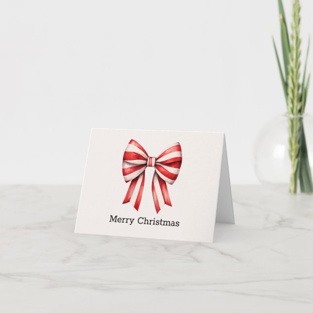 Red and White Striped Bow Gift or Holiday Card (Front)
