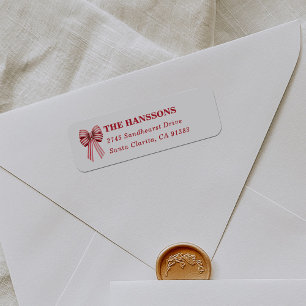 Red and White Striped Bow Return Address Label