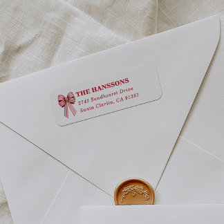 Red and White Striped Bow Return Address Label