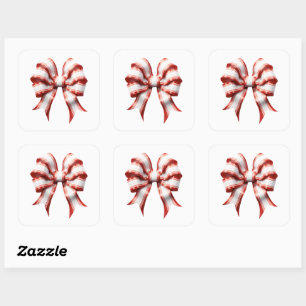 Red and White striped bow  Square Sticker