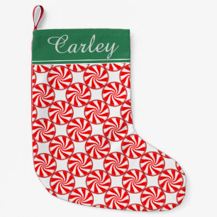 Red and White Striped Candy Swirls Personalised Small Christmas Stocking