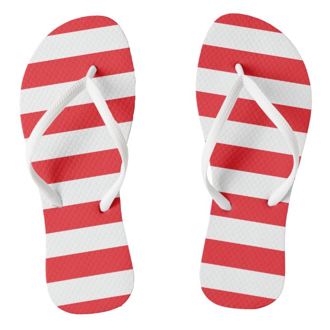 Red and White Striped Flip Flops (Footbed)