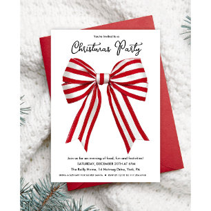 Red and White Striped Holiday Christmas Invitation