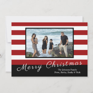 Red and white striped Holiday photo Christmas card