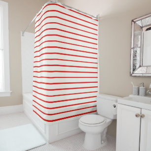 Red and White Striped horizontal stripes Shower Curtain
