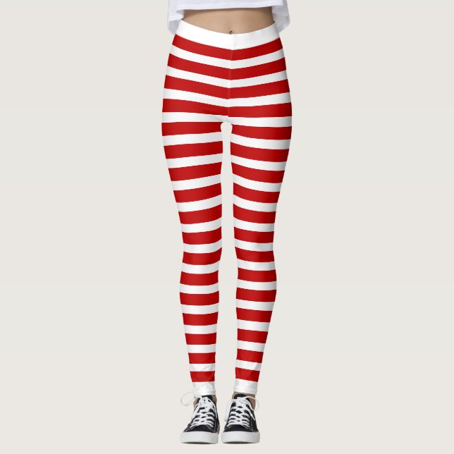 Red And White Striped Leggings (Front)