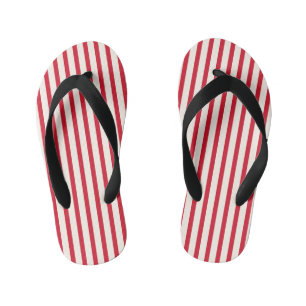 Red and White Striped Modern Christmas Stripe Kid's Flip Flops