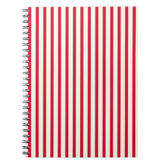 Red and White Striped Modern Christmas Stripe Notebook (Front)