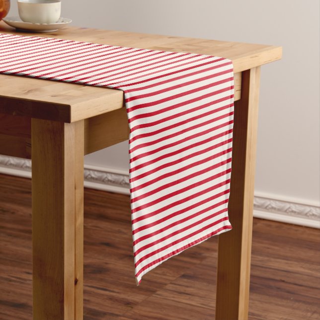 Red and White Striped Modern Christmas Stripe Short Table Runner (In Situ)
