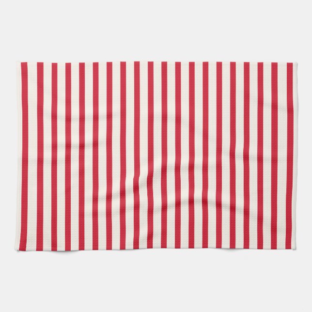 Red and White Striped Modern Christmas Stripe Tea Towel (Horizontal)