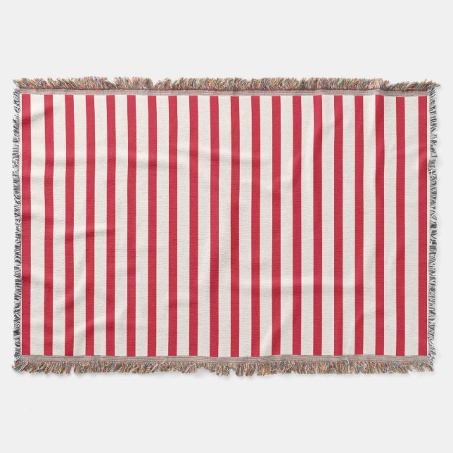 Red and White Striped Modern Christmas Stripe Throw Blanket (Front)