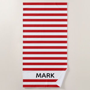 Red And White Striped  Personalised Beach Towel