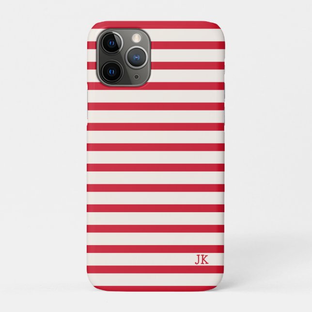 Red and White Striped Personalised Initials Case-Mate iPhone Case (Back)