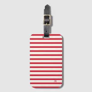 Red and White Striped Personalised Initials Luggage Tag