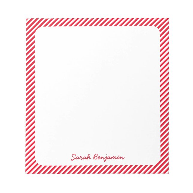 Red And White Striped Santa's List Minimal Elegant Notepad (Front)