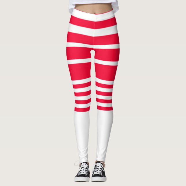 Red And White Striped Shorts Leggings (Front)