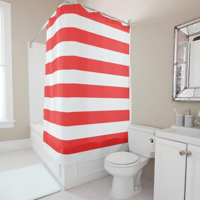 Red and White Striped Shower Curtain (In Situ)