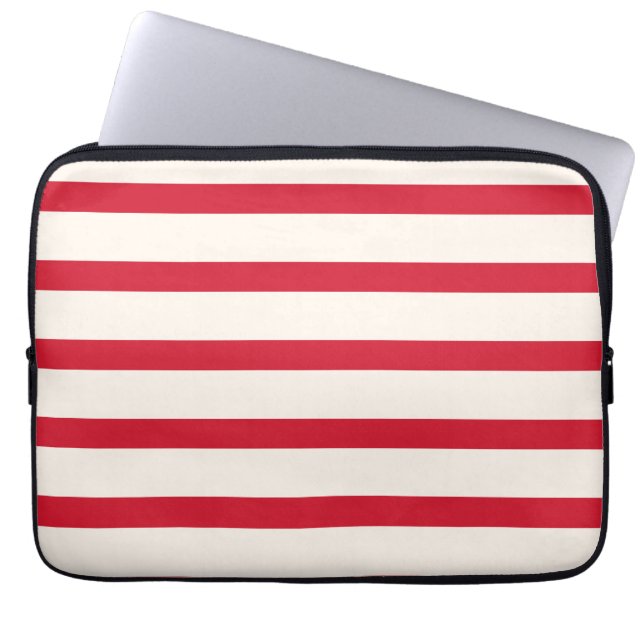 Red and White Striped Shower Curtain Laptop Sleeve (Front)