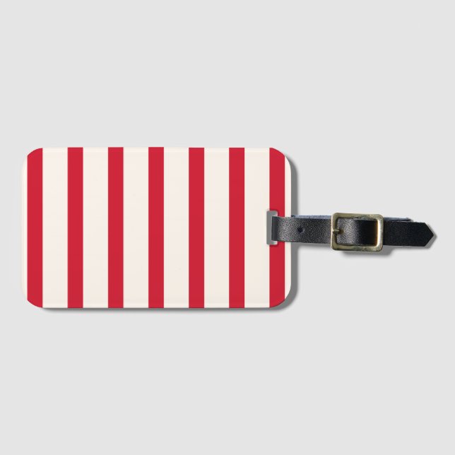 Red and White Striped Shower Curtain Luggage Tag (Front Horizontal)