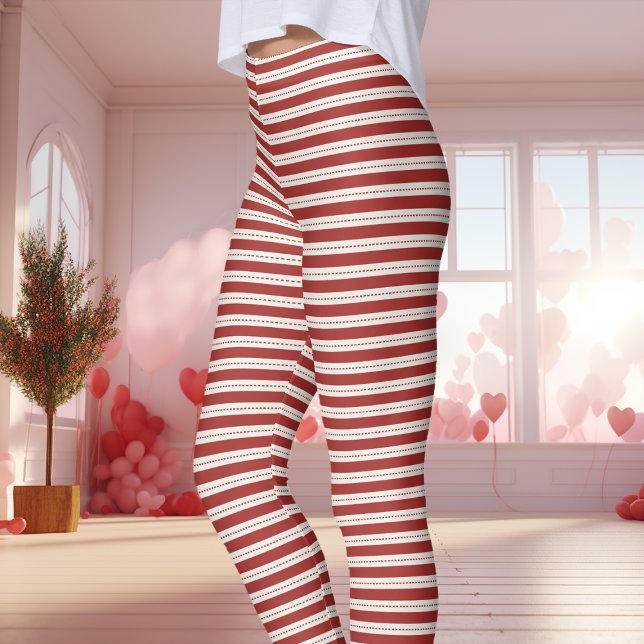 Red and White Striped Valentine's Day  Leggings (Creator Uploaded)