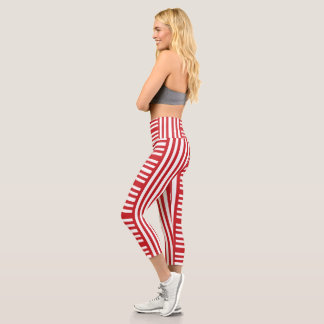 Red and White Stripes Capri Leggings