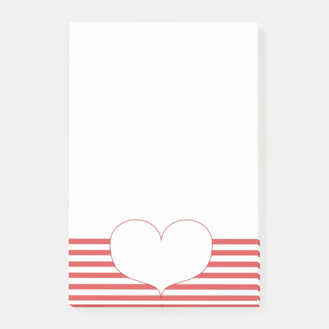 Red and White Stripes & Heart Post-it Notes (Front)