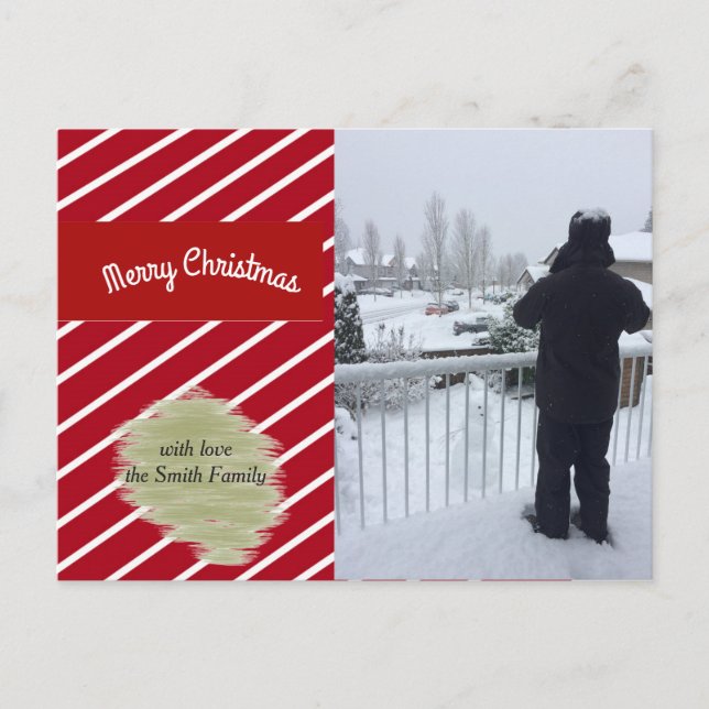 Red and White Stripes Holiday Photo Card (Front)