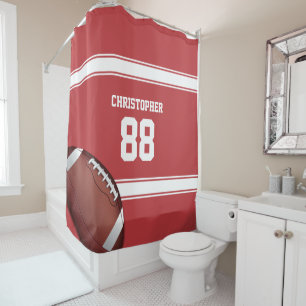 Red and White Stripes Jersey Football Shower Curtain