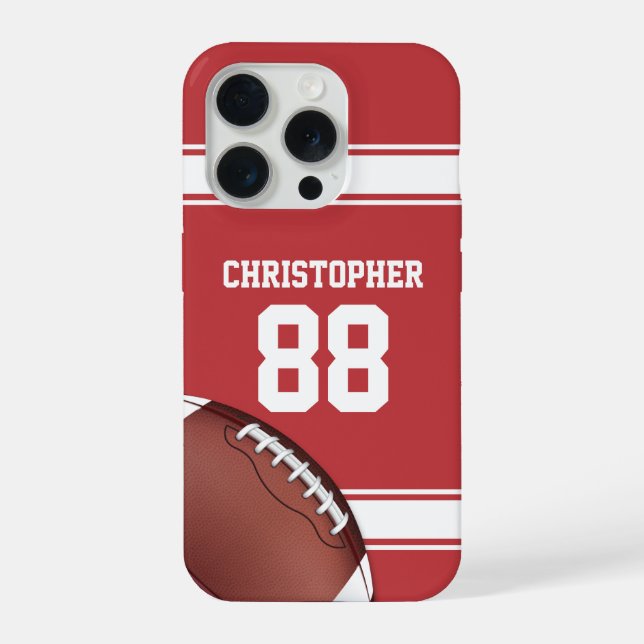 Red and White Stripes Jersey Grid Iron Football iPhone Case (Back)
