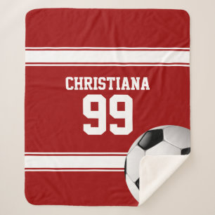 Red and White Stripes Jersey Soccer Ball Sherpa Blanket