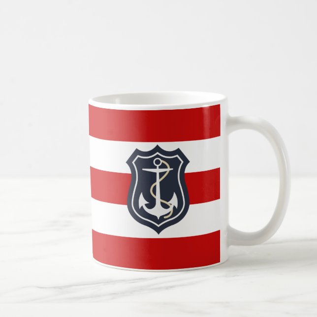 Red and White Stripes Nautical Anchor Coffee Mug (Right)