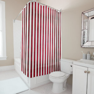 Red And White Stripes On Fabric Texture by STaylor Shower Curtain